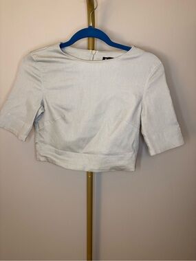 3x1 New York Coated Structured Short Sleeve Crop Top Grey